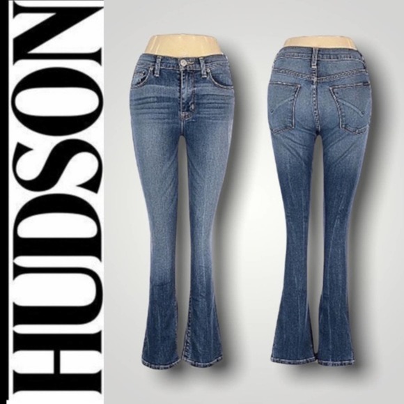Hudson Jeans Denim - HUDSON HIGH RISE CROP HARPER BABY MEDIUM BLUE WASH DENIM JEANS - 25